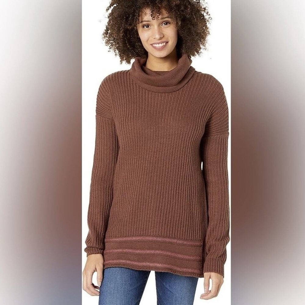 Prana Funen Loop Turtleneck Sweater Tunic Wool Blend Clove Brown Size Medium
